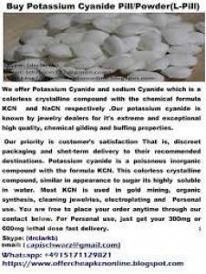 Buy Lethal Doses of Potassium cyanide 99.8%( Pills, powder and liquid)